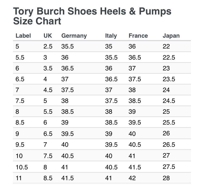 Top 48+ imagen tory burch shoes size chart - Thcshoanghoatham-badinh.edu.vn