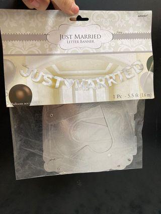 “Just Married” Letter Banner reception party
