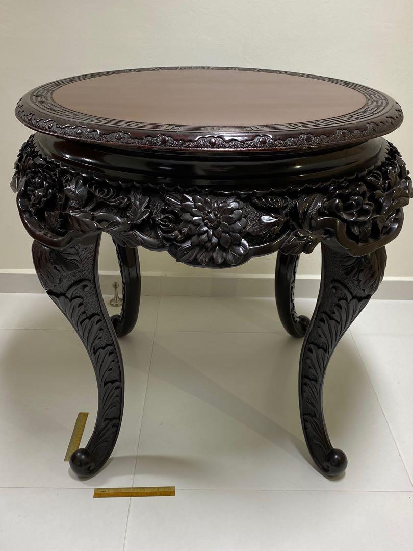 Antique Wood Round Table with Hand Crafting, Furniture & Home Living