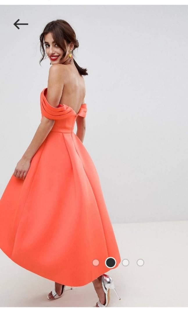 Asos bardot cold shoulder dip back midi prom dress deals