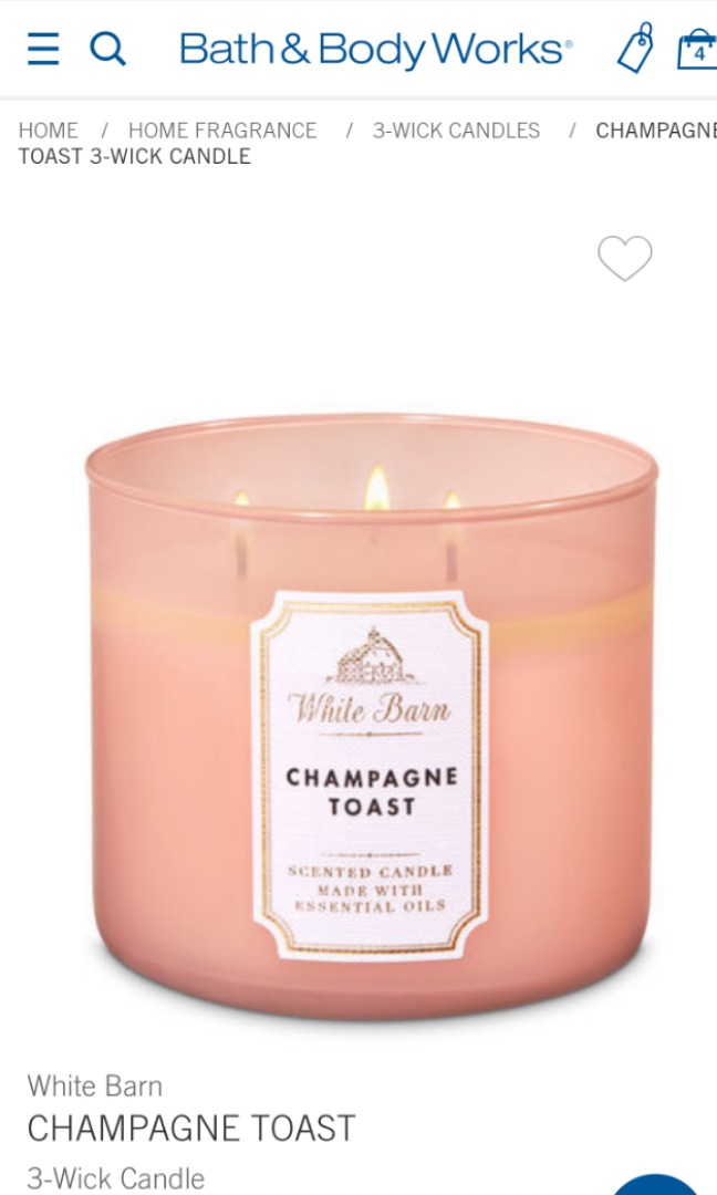 Bath and Body Works White Barn (Champagne Toast) 3Wick Candle