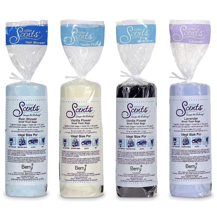 Color Scents Small Trash Bags - 70 Bags, 4 Gallon, Twist Tie - Lavender 