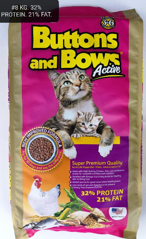 Buttons and Bows Active Cat Food Makanan Kucing 8kg, Pet Supplies 