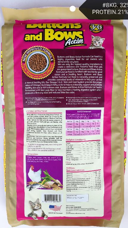 Buttons and Bows Active Cat Food Makanan Kucing 8kg