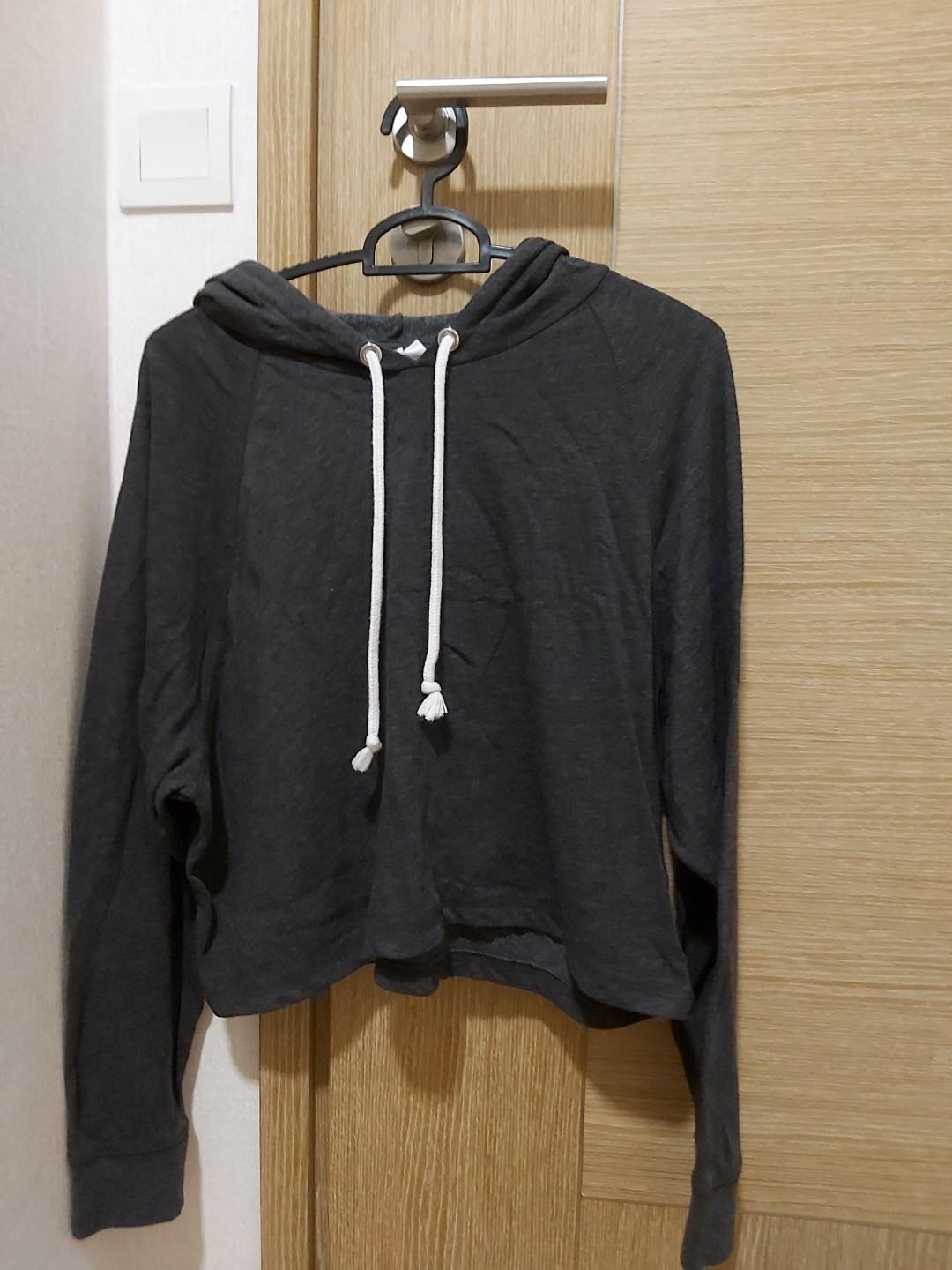 H\u0026M Cropped Dark Grey Hoodie, Women's