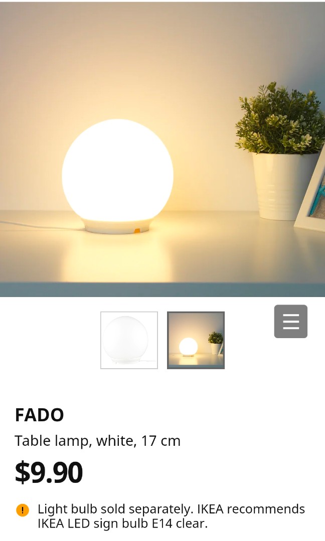 Ikea Fado 17cm Table Lamp With E14 Led, Fado Table Lamp With Led Bulb White10w