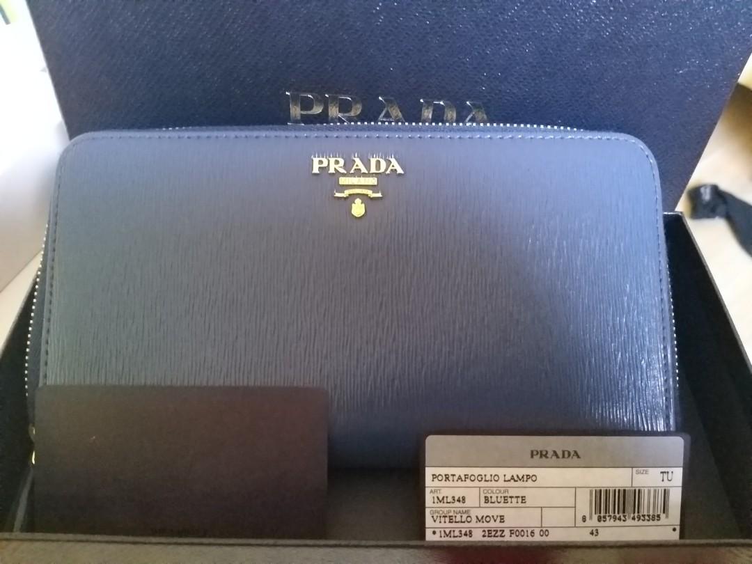 Prada portafoglio lampo bluette Outlet