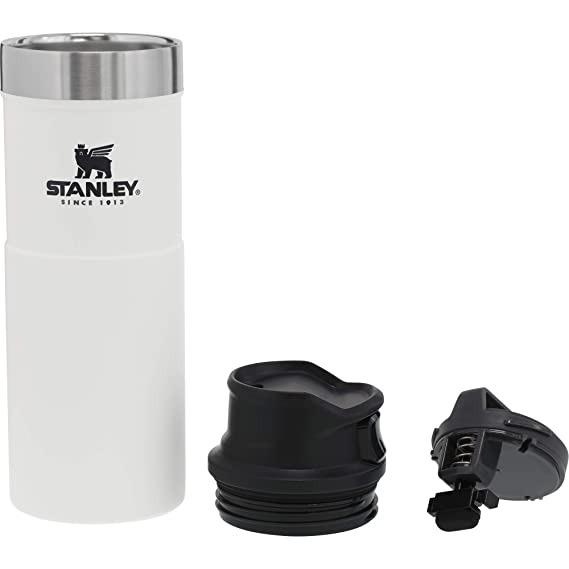Stanley Classic Trigger Travel Mug 16oz 473ml Polar White 10-06439-028 (Category: Water Bottles & Tumblers) located in Singapore. Submitted by onlineshop.com.sg (Listing ID 283659924, Image 3). Description: Features 18/8 stainless steel, BPA-free Double-wall vacuum insulation Leakproof + packable Trigger-action, push button lid Easy-clean lid, dishwasher safe Car cup compatible Specifications Weight: 0.36 Dimensions: 2.90L x 2.90W x 8.90H in STL1