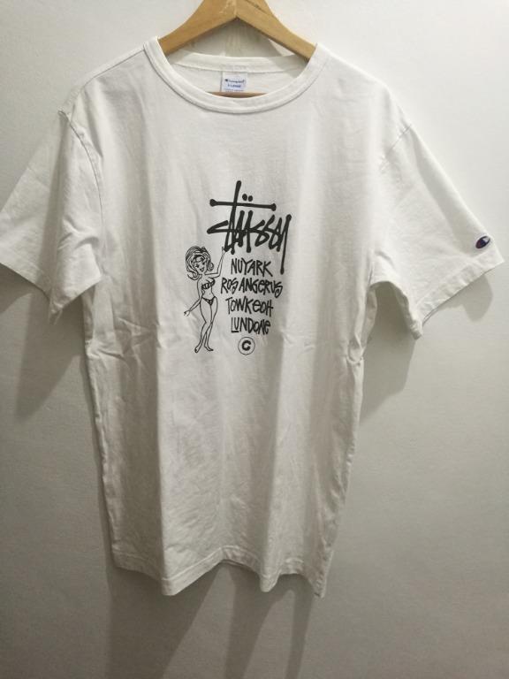 Stussy X Champion T shirt, Tops & Sets, Tshirts & Polo Shirts on Carousell