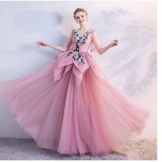 Gaun wedding pink flowers - gaun prewedding - gaun pengantin - sister gown - promnight - pesta