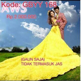 Gaun wedding /gaun pengantin /gaun prewedding /gaun pesta kuning / mc /gaun penyanyi /promnight gown