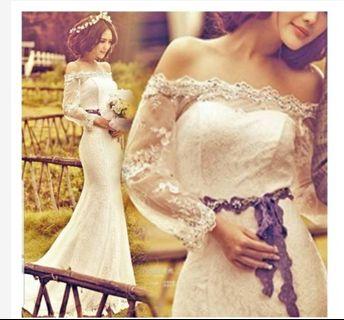 Gaun wedding off shoulder /gaun prewedding /gaun pengantin /pernikahan /gaun import /wedding dress