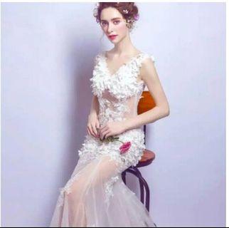 Gaun wedding 3d flowers/gaun prewedding /gaun pengantin