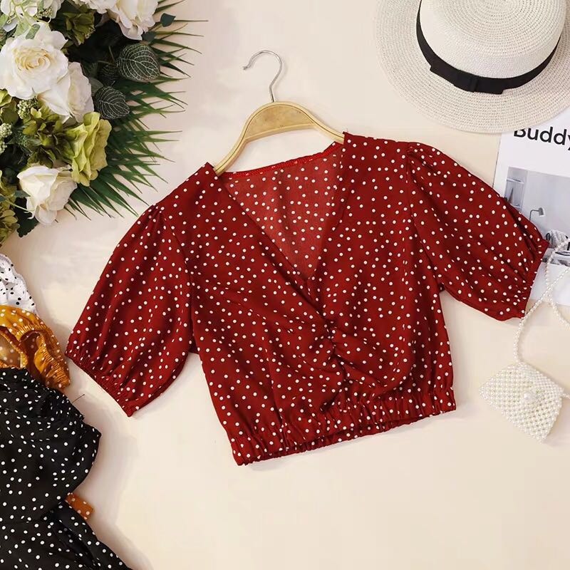 red and white polka dot crop top