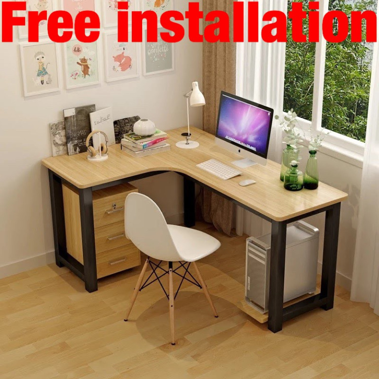 L-shaped Study Table with FREE Installation, Furniture & Home Living ...