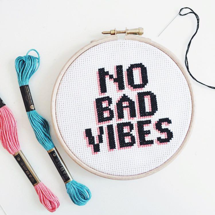 Modern Cross Stitch Kit No Bad Vibes Cross Stitch Pattern Craft Kit Learn To Cross Stitch Cross Stitch For Beginners Hobbies Toys Stationery Craft Craft Supplies