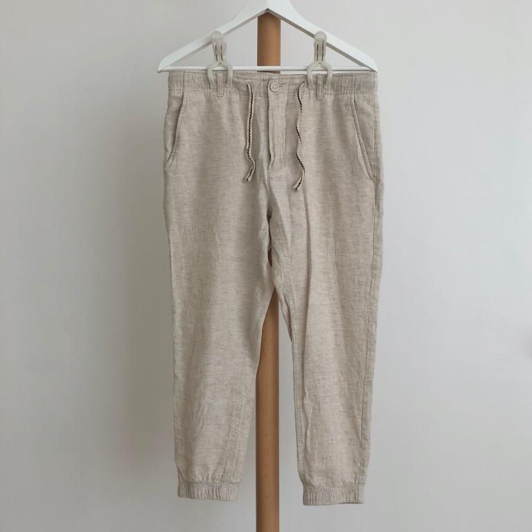 Zara Man Linen Loose Fitting Joggers Size S Men s Fashion