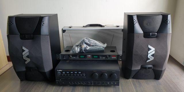 Digital Echo Karaoke Amplifier + Wireless Mic Receiver + Speakers