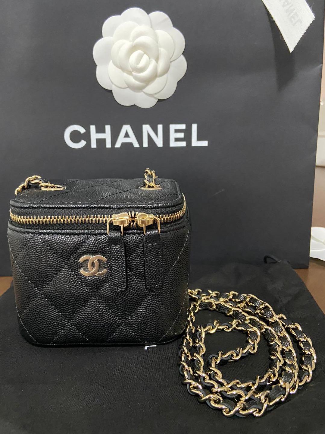 New in Box Authentic CHANEL Mini Vanity Case Bag Handbag Black Caviar LGHW  Calf