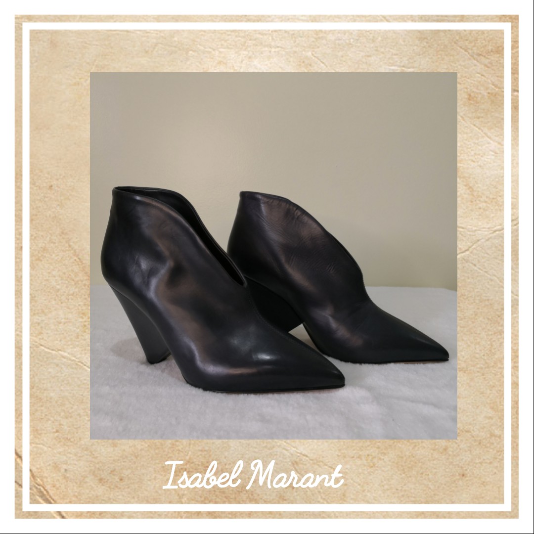 Isabel Marant Aden Dark Bluish Gray Leather Boots Size 36 Women s Fashion Footwear Boots on Carousell