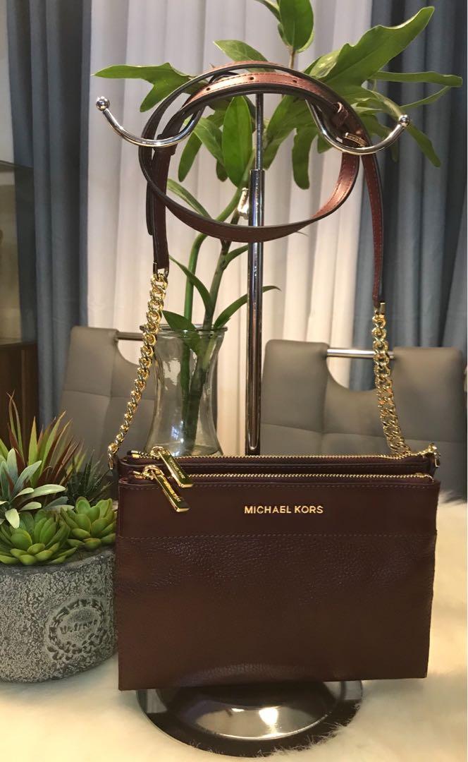 MK Kenly Large Double Zip Crossbody Clutch Bag, Women's Fashion, Bags