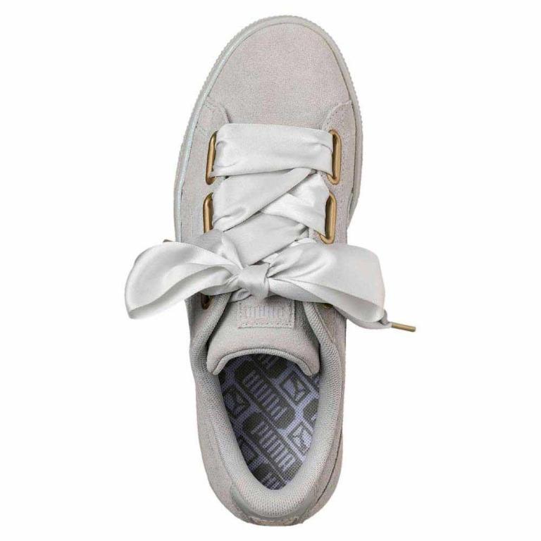 Puma Suede Heart Satin Grey Trainers Women s Fashion Footwear