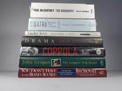 Biography, Auto-biography, Non-fiction, Music, Film , TV, Art, Books (McCartney, Sinatra, Fox, Lithgow, Coppola, Grogan, Stovall)