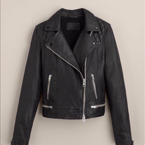All Saints Conroy Leather Biker Jacket Women s Fashion Coats
