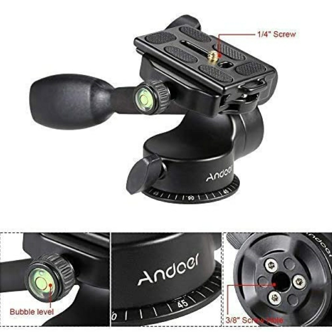 Andoer 3 Way Ball Head for Tripod Monopod Camera and Camcorder in Aluminum Alloy with Quick Release Plate Max Load 6KG