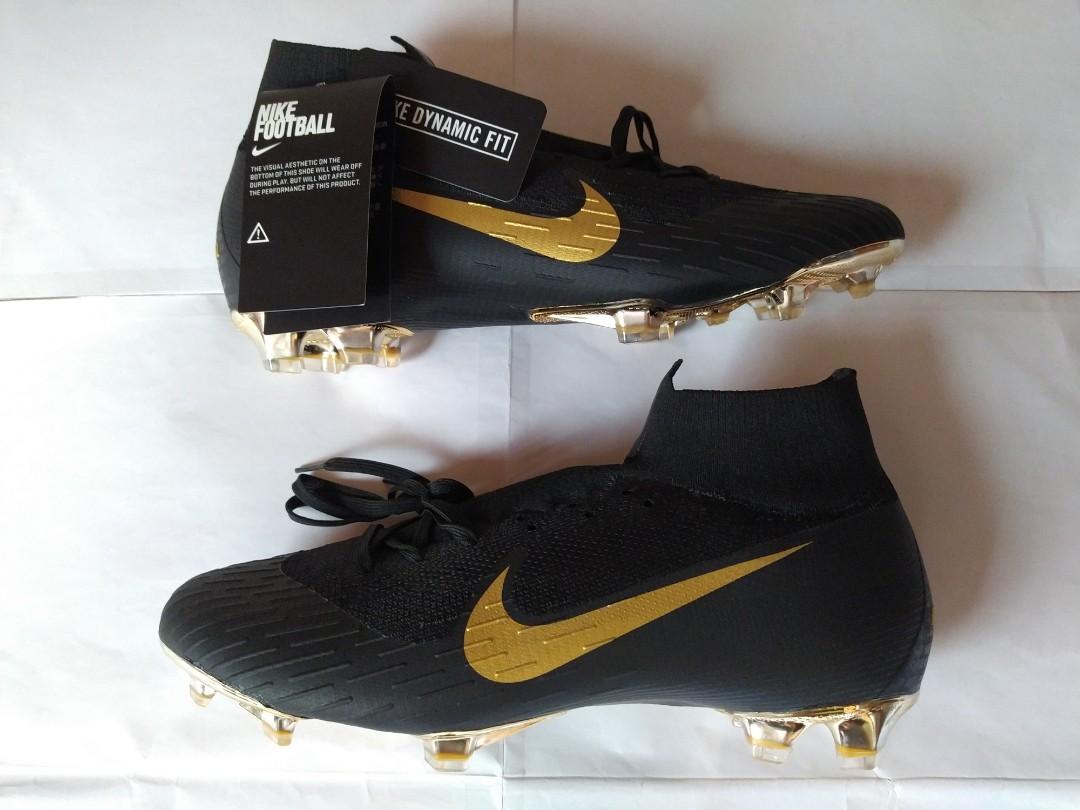 escritura distancia Dirigir Nike Mercurial Superfly 360 Flyknit ACC Black And Gold Football Boots,  Sports Equipment, Sports & Games, Racket & Ball Sports on Carousell