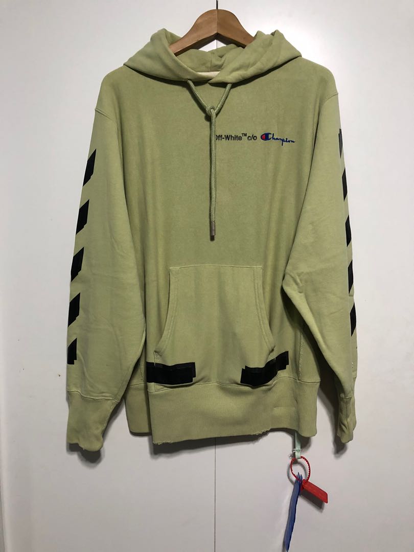 off white champion hoodie green