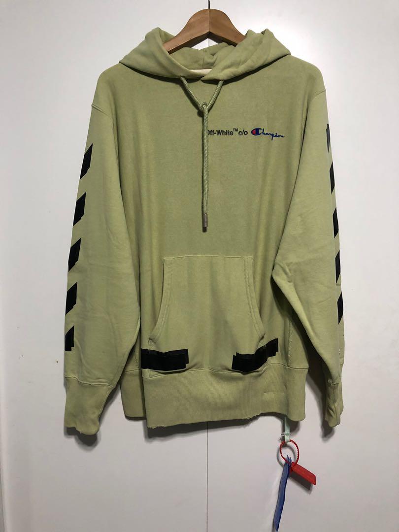 off white champion hoodie green