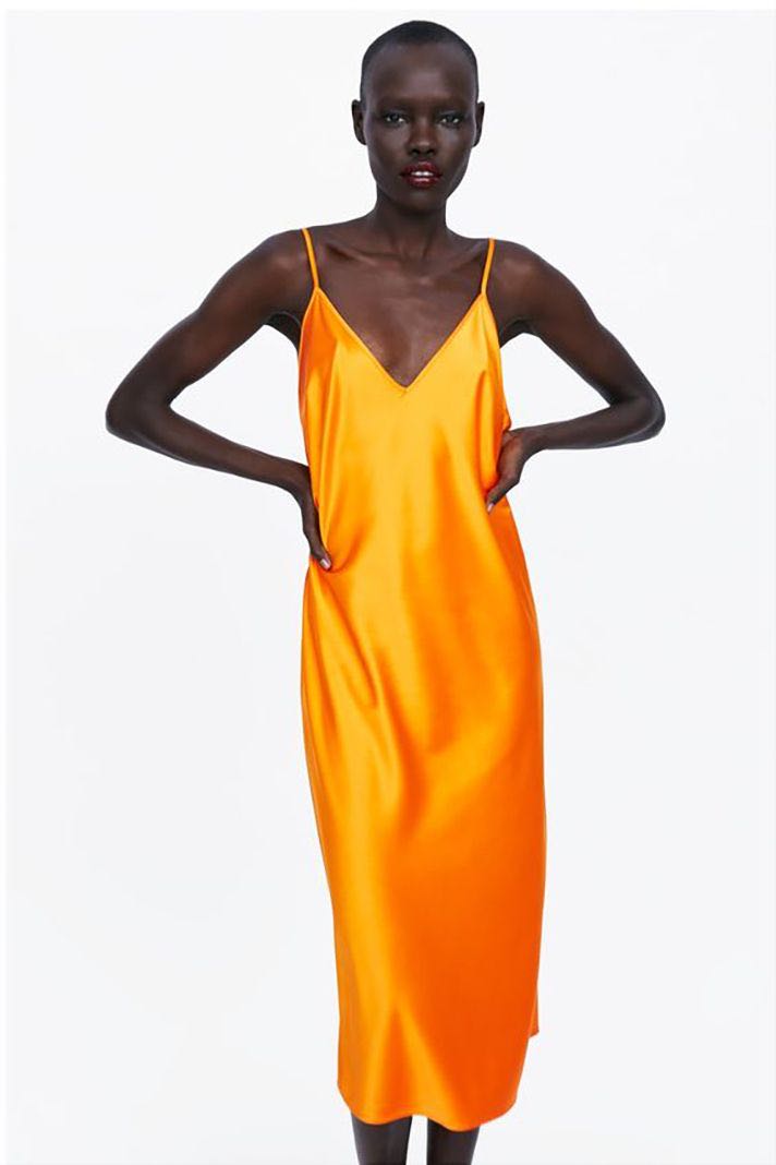 Orange satin dress zara clearance