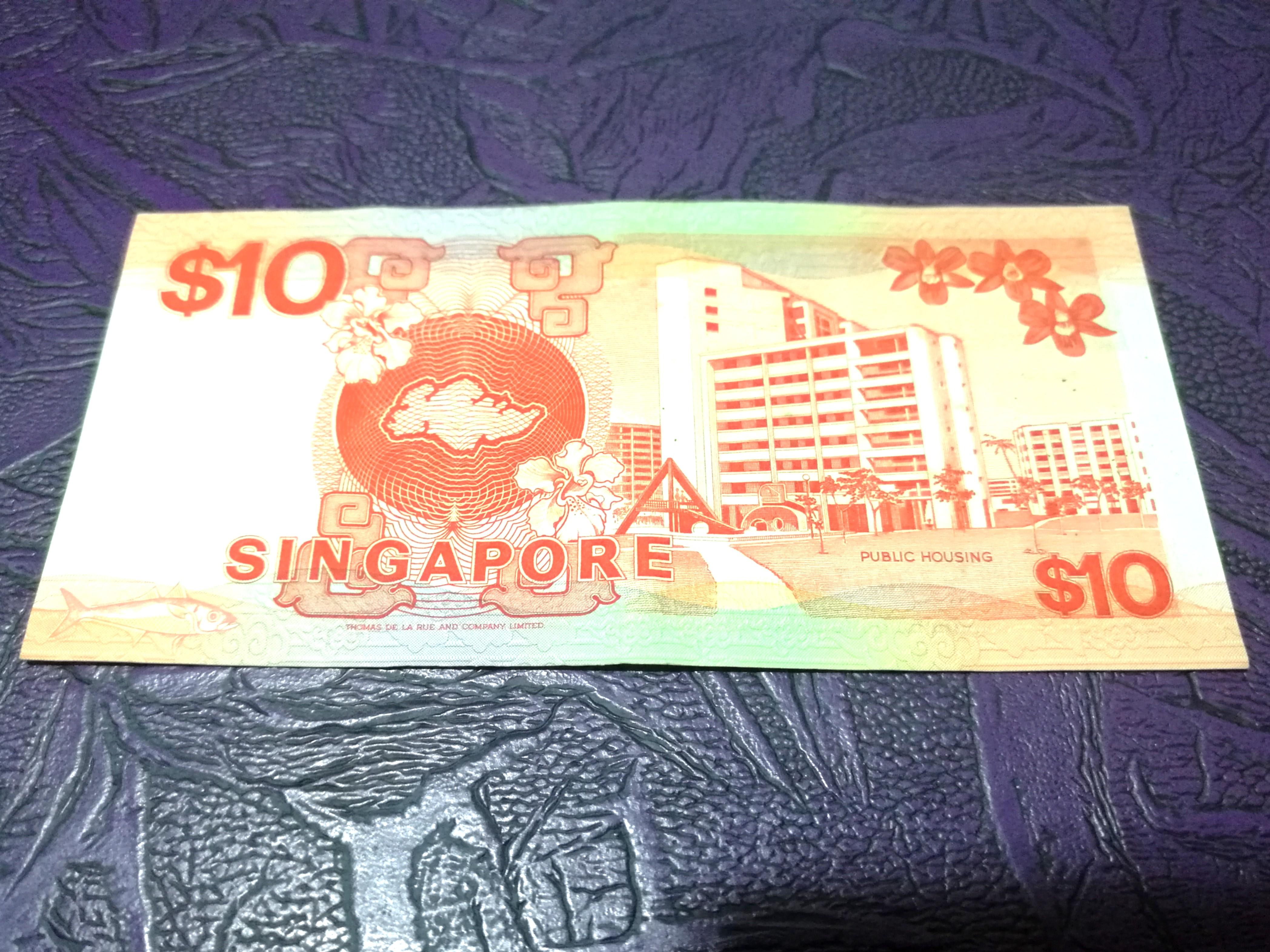 1987 Singapore Ten Dollars Old Banknote Nice Number 7000 76 Wang Kertas ...