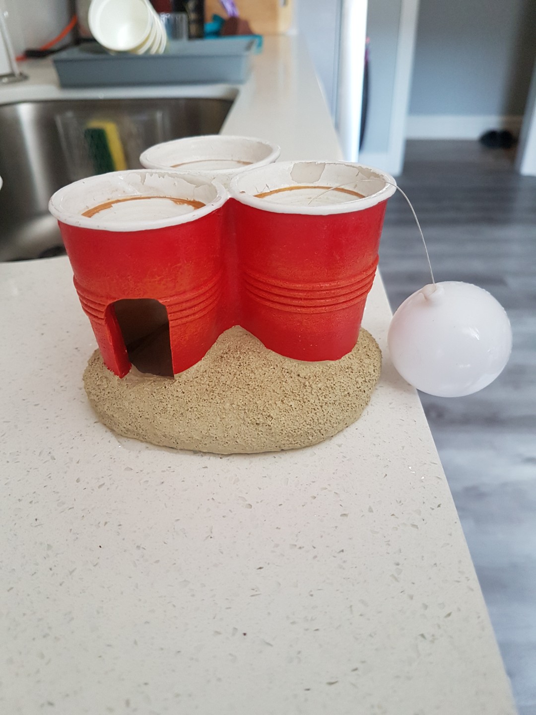 Aquarium Ornament/Decoration: Fish Hide Home, Beer Pong Cups with Floating Ball