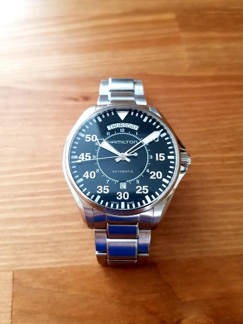 hamilton pilot day date automatic black dial men's watch