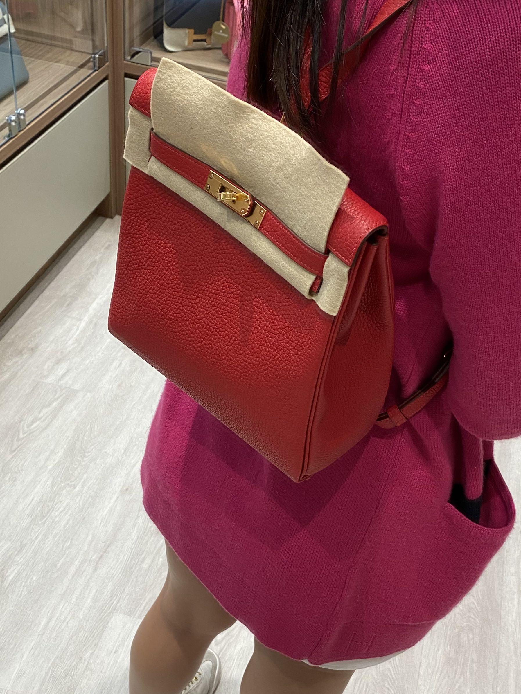 NEW & RARE Hermes Paris KELLY ADO II Backpack Rouge Casaque Red  Clemence