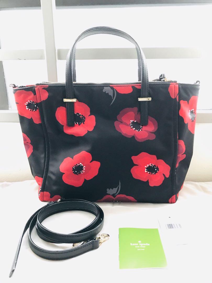 Kate Spade Alyse Wilson Road Poppy Floral Black Sling Satchel Bag