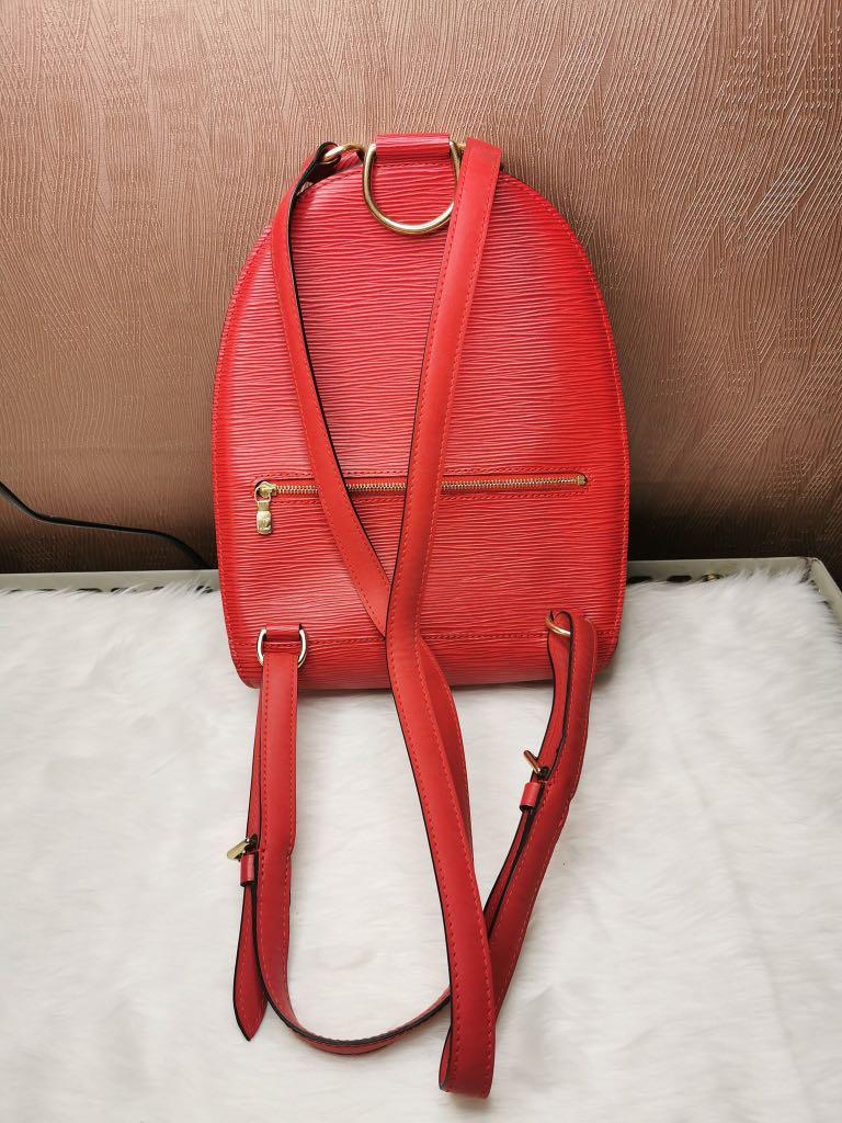 Louis Vuitton Mabillion Backpack Epi Red (Category: Luxury Bags & Wallets) located in Cabatuan. Submitted by ishoppable (Listing ID 284235115, Image 2). Description: Mabillion Backpack 💯 Original with Authenticity Letter. Good as new backpack, I can’t see any major flaws. Hardware is still gold, zipper works perfectly. No cracks m, tears or dryness in the canvass. This bag comes with a dustbag. No string or foul odor. Please check individual pho