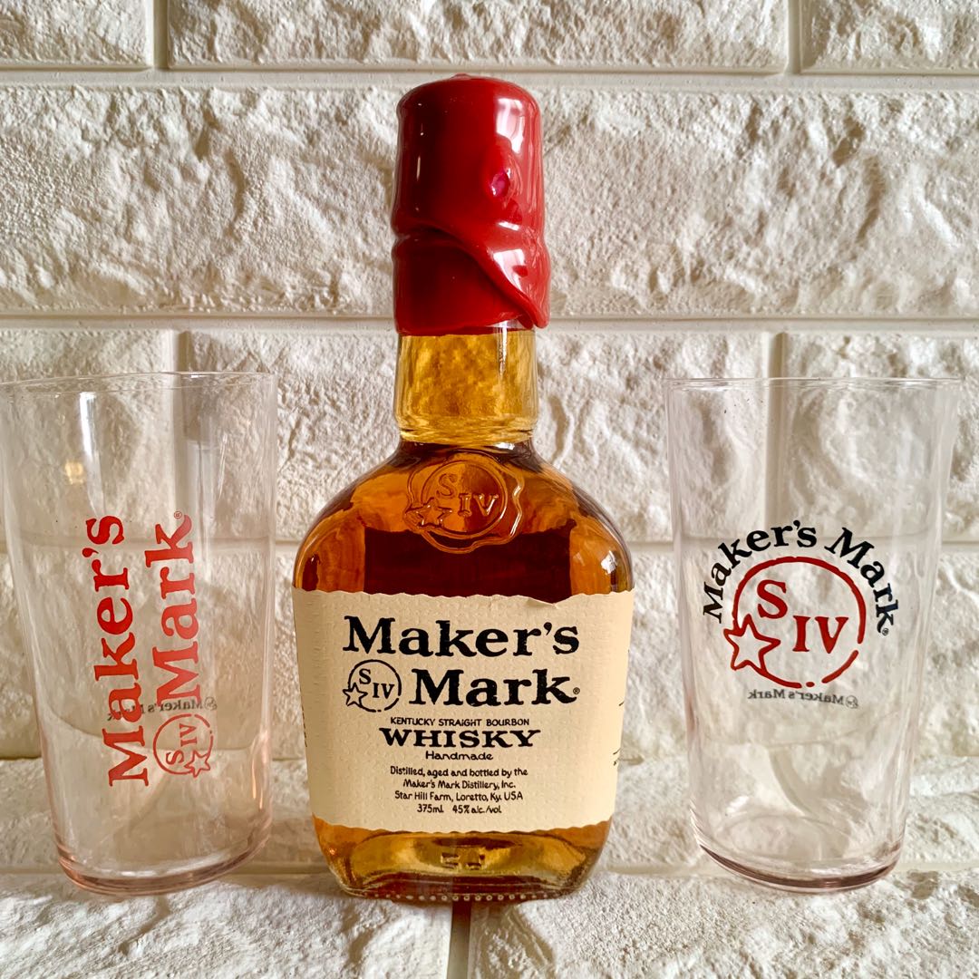 Maker’s Mark 375ml “M” + glassware, Furniture & Home Living