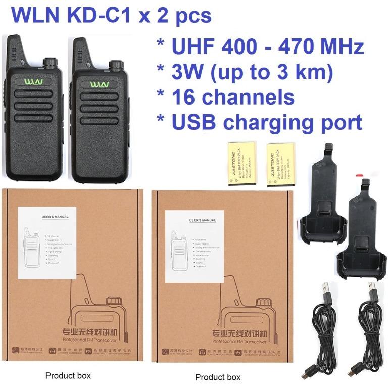 military grade Black pcs (1 pair) WLN KD-C1 (same as Retevis RT22) Mini  UHF