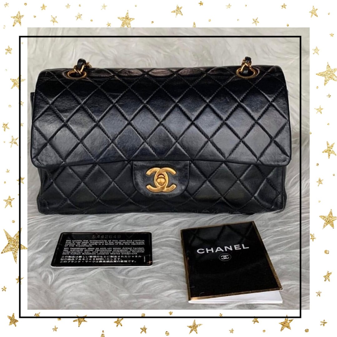 CHANEL Vintage Classic Double Flap Bag Quilted Lambskin Medium Black   Chelsea Vintage Couture