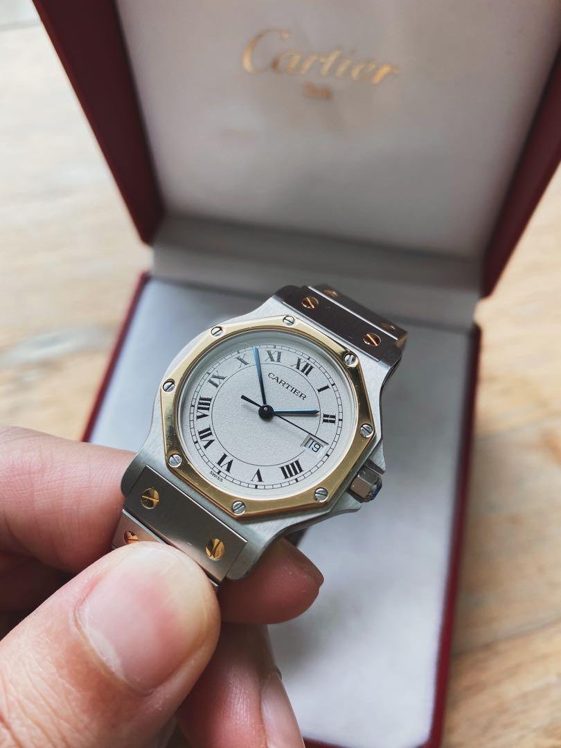 RARE Cartier Santos Octagon Ivory Dial FULL BOX SET WITH PAPERS