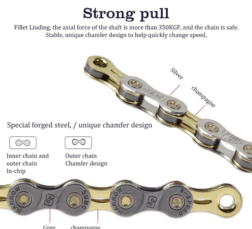 SUMC Bike Chain 8 speeds Grey Gold S8L Semi Hollow Sports Equipment Bicycles Parts Parts Accessories on Carousell