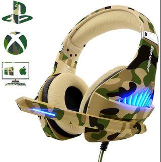Gaming Headset for PS4 Xbox One PC, Beexcellent Deep Bass PS4 Headset with Noise Immunity Mic, LED Light, Friction-Reduction Cable, High Comfort Earmuff-Camo