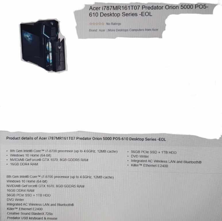 Acer Predator Monitor / CPU / Mouse Full Set Working Well, Computers ...
