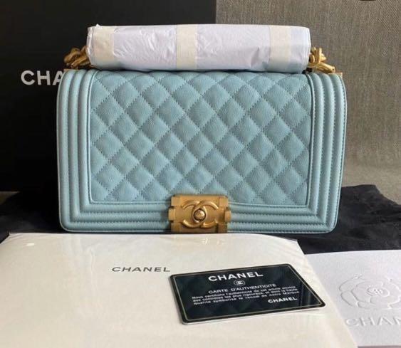 Chanel Chevron Small Boy Tiffany Blue Caviar