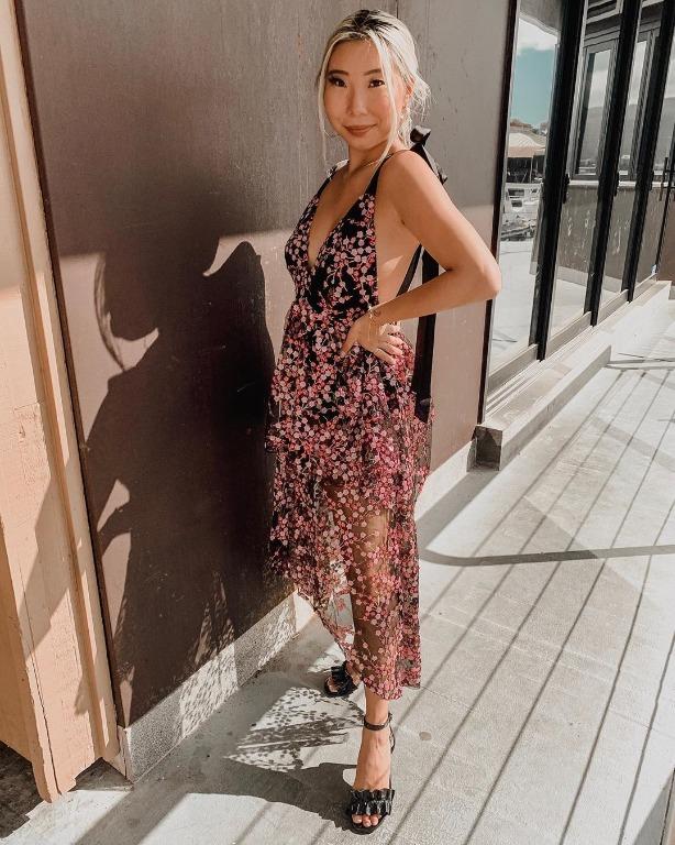 knee length dresses for ladies FOR LOVE & LEMONS Georgia Gingham Midi Dress In Blue main image 0