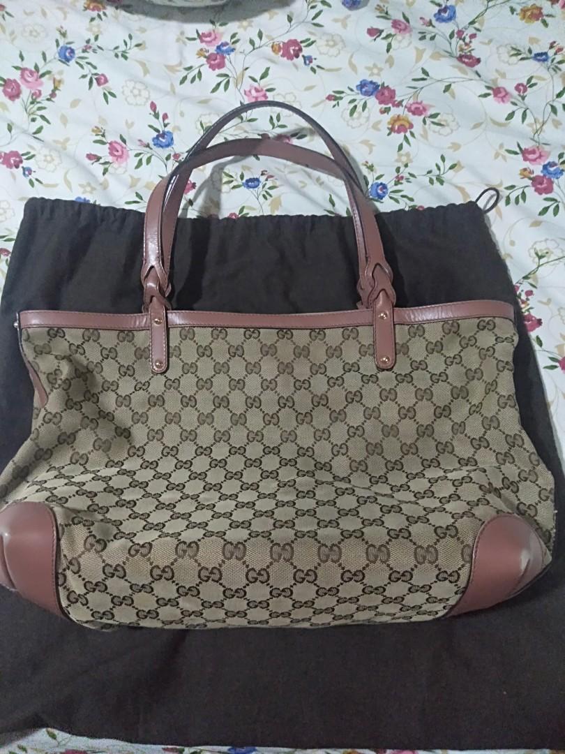 Pre-owned Gucci Beige/pink Gg Canvas And Leather Diaper Bag
