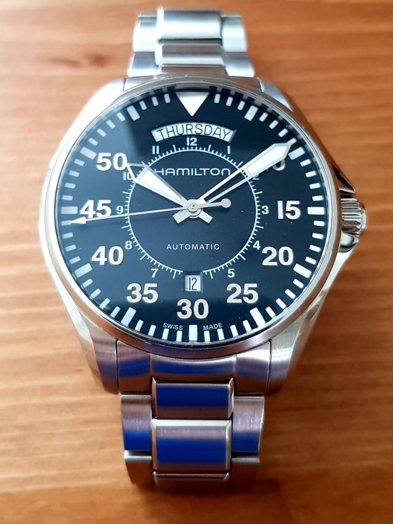 hamilton pilot day date automatic black dial men's watch